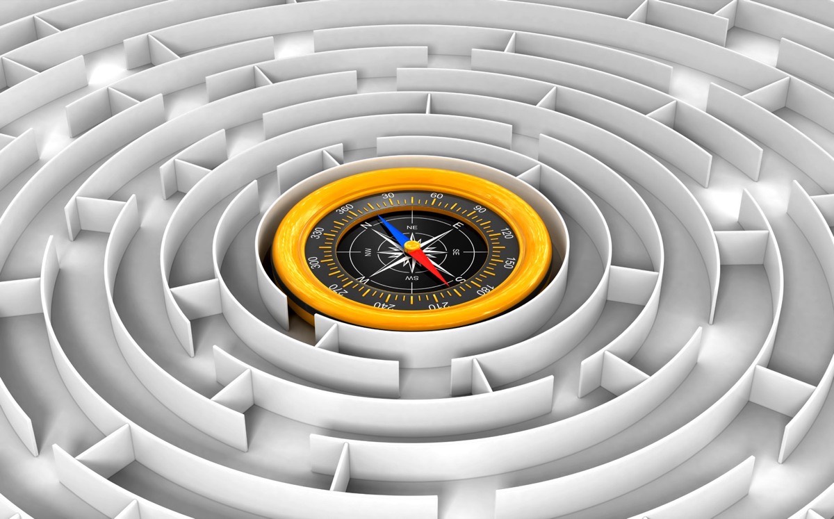 Compass at the center of a maze
